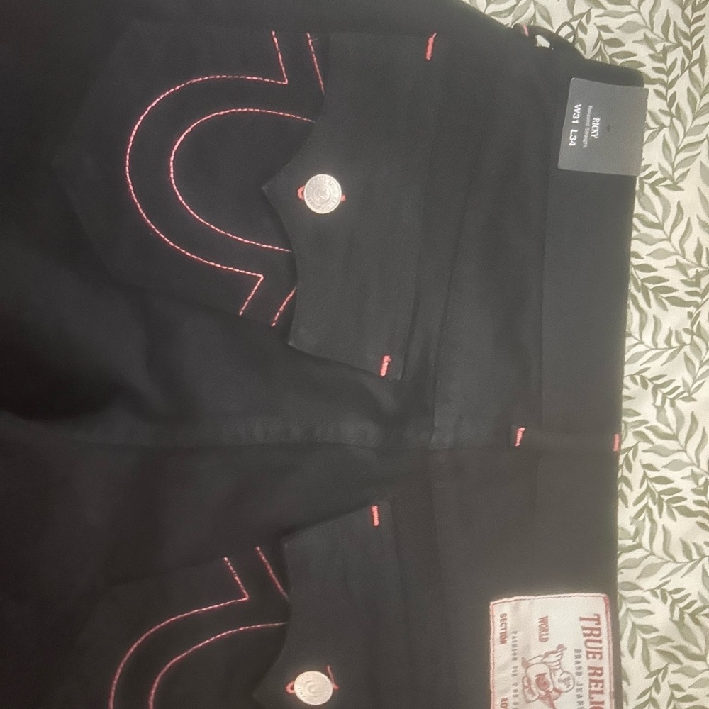 True Religion Black Jeans with Pink Contrast Stitching